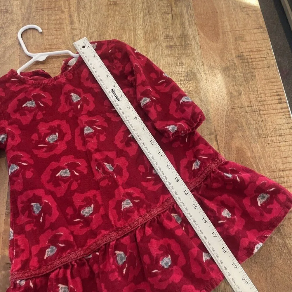 GARNET HILL KIDS CORDUROY Long Sleeve DRESS Size 2 Red Floral Winter